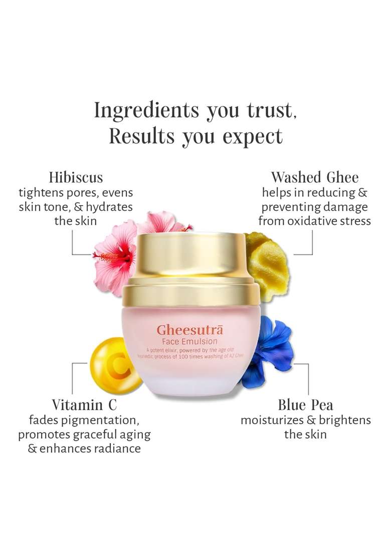 Shankara Gheesutra Face Emulsion Natural Desi Ghee Face Moisturizer Cream for Even Skin Glow and Rejuvenation - Indya