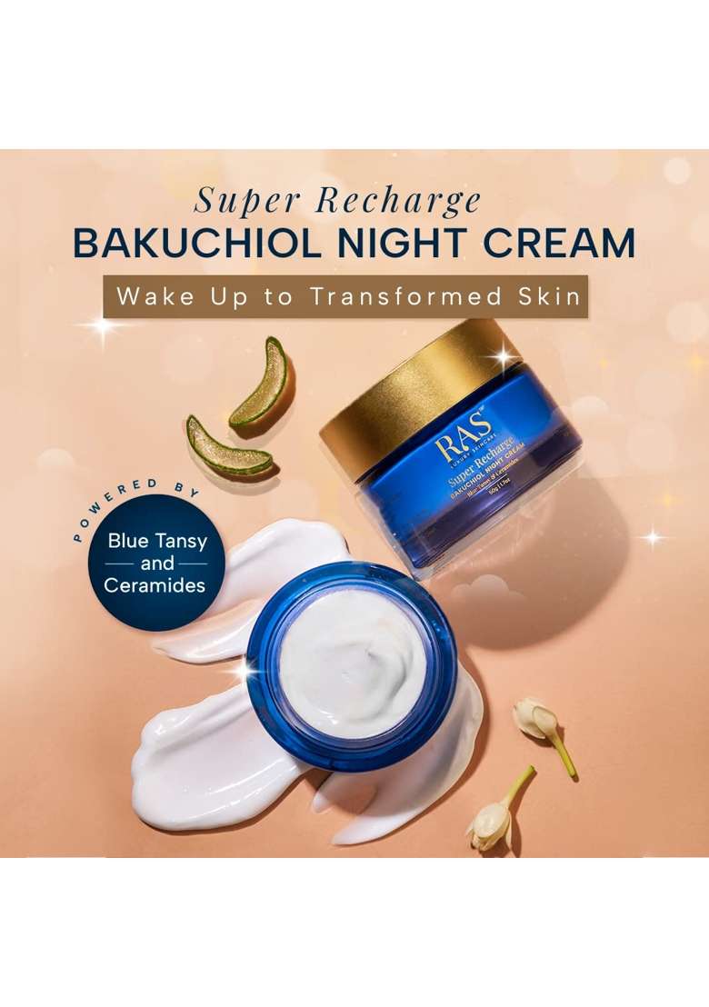 Ras Luxury Oils Super Recharge Night Cream with Bakuchiol Natural Retinol and Peptides - Indya