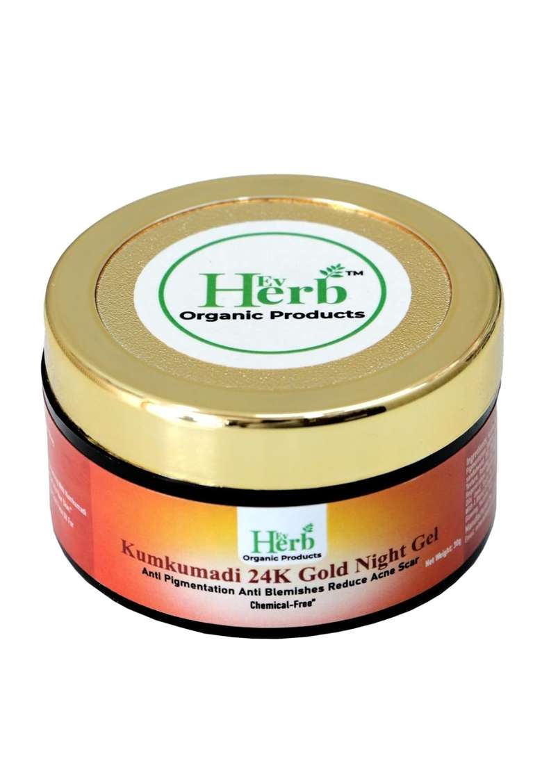 Evherb 100 Percent Natural Kumkumadi Skincare Combo Set Face Oil 24K Gold Night Gel Face Pack and Herbal Soap - Indya