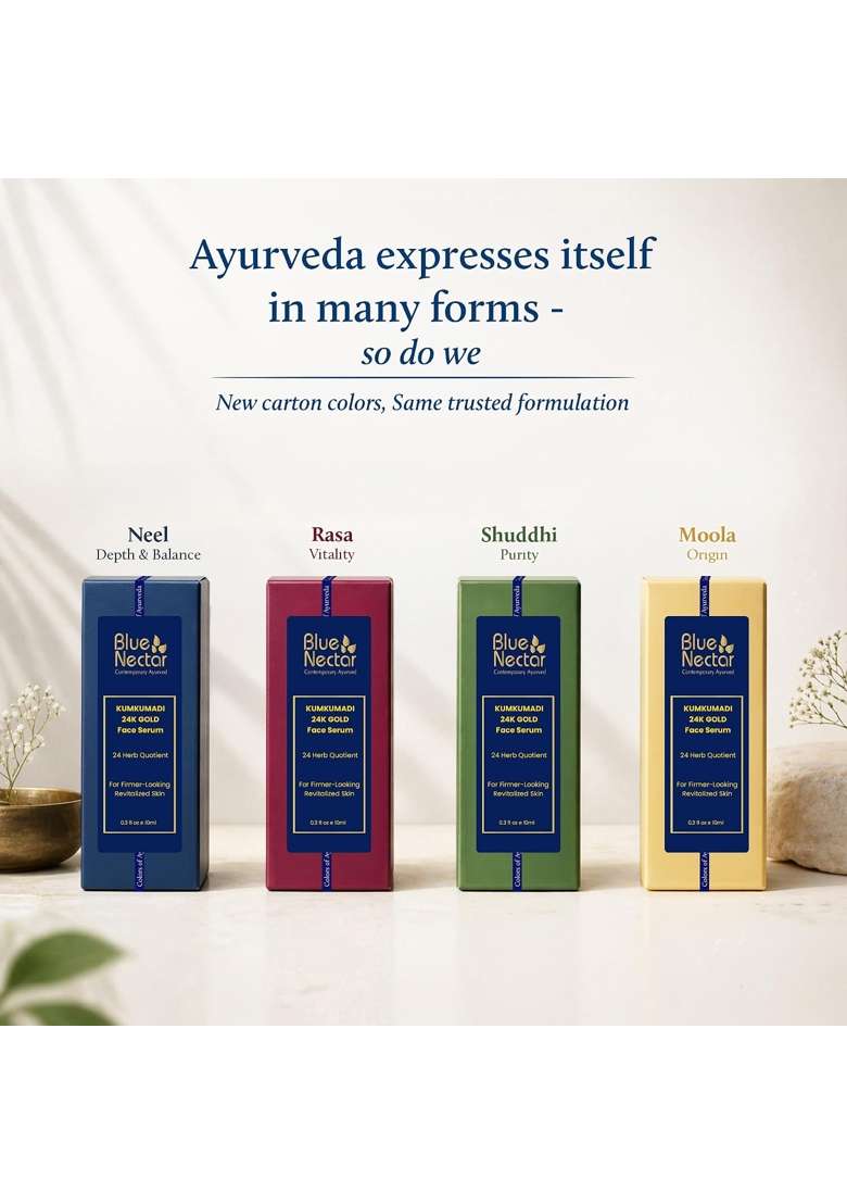 Blue Nectar 24K Gold Serum for Glowing Skin Natural Kumkumadi Oil Serum for Face Infused with 24K Gold - Indya