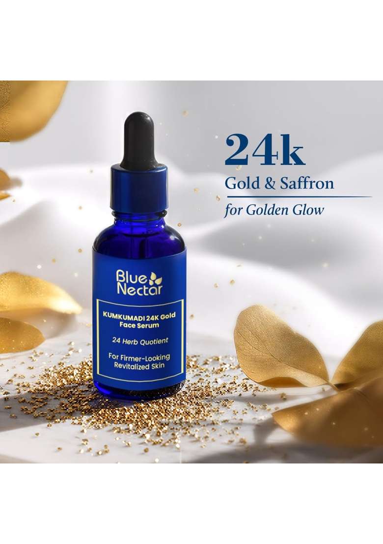Blue Nectar 24K Gold Serum for Glowing Skin Natural Kumkumadi Oil Serum for Face Infused with 24K Gold - Indya