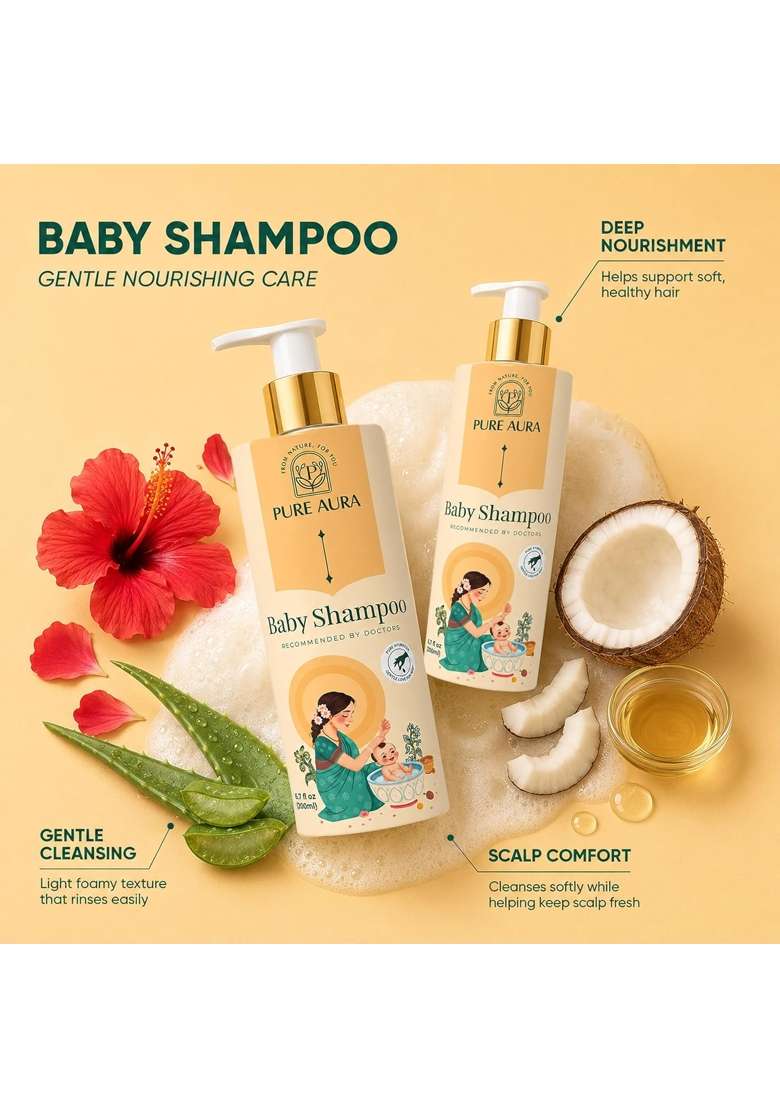 Pure Aura Baby Skincare Kit Doctor Recommended Ayurvedic Shampoo Baby Wash Sunscreen Rash Cream - Indya