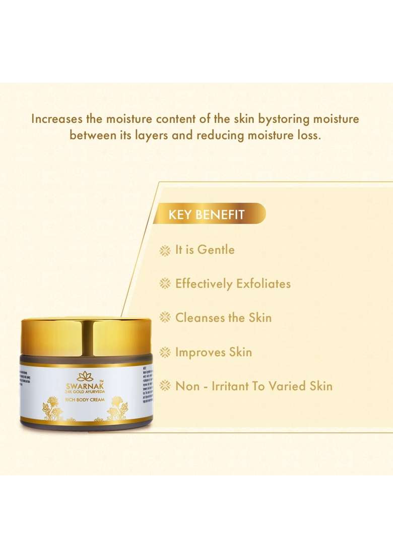 Swarnak 24K Gold Ayurvedic Body Cream for Women and Men with Aloe Vera Shea Butter and Almond Oil - Indya