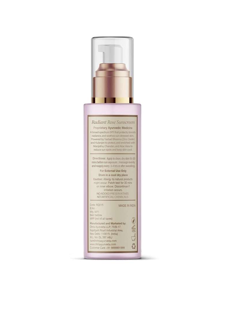 Ohria Ayurveda Radiant Rose Sunscreen SPF 50 Plus 50G Ayurvedic Sunscreen with Yashad Bhasma - Indya