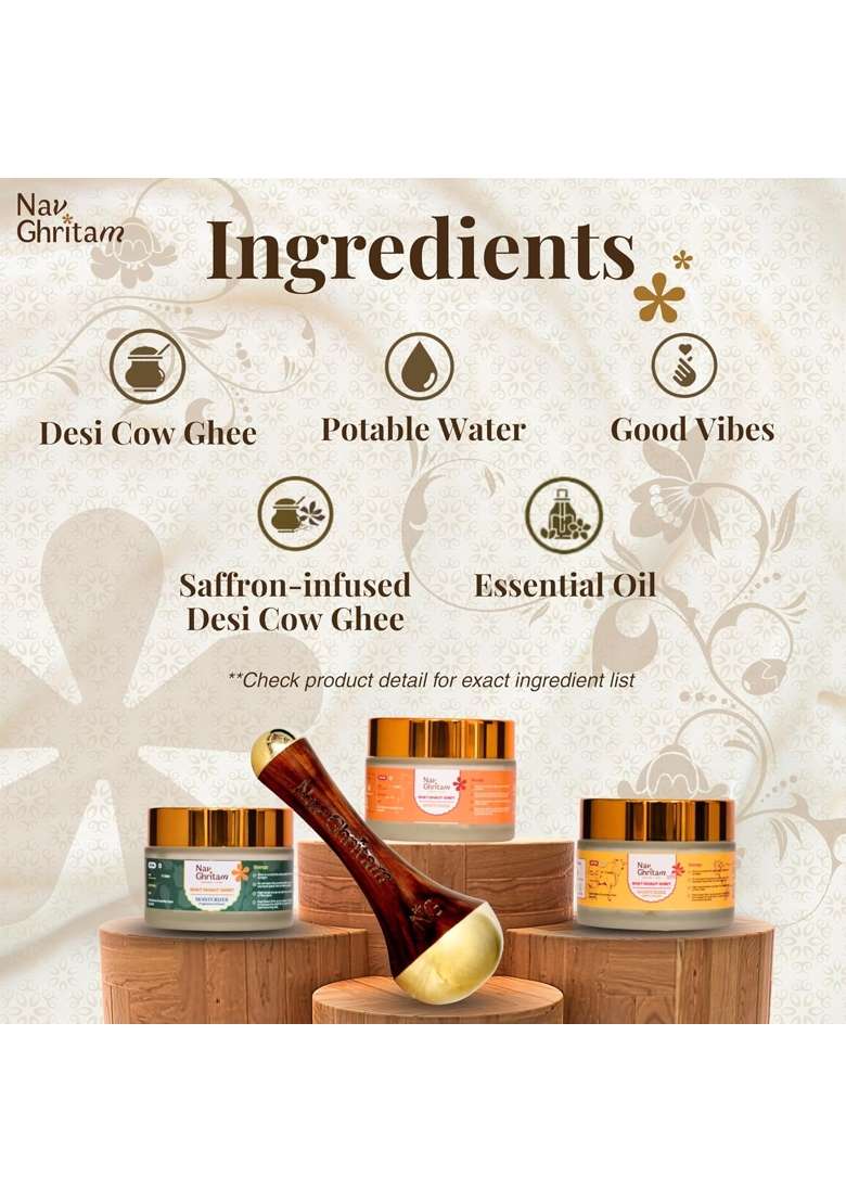 Nav Ghritam Ayurvedic Kansa Wand and Shata Dhauta Ghrita Combo Natural Skin Care Ritual for Face Neck - Indya