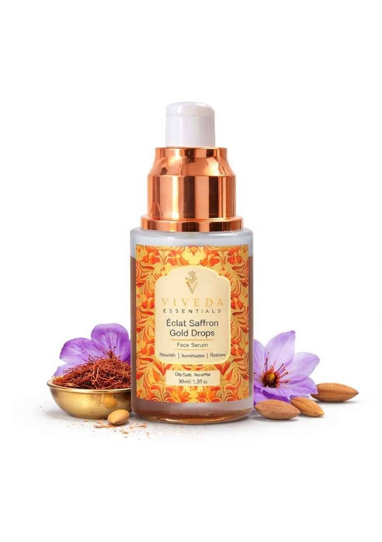 Viveda Essentials Eclat Saffron Gold Drops Face Serum Vitamin C Brightening Serum for Glowing Skin - Indya