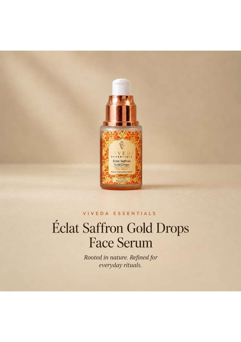 Viveda Essentials Eclat Saffron Gold Drops Face Serum Vitamin C Brightening Serum for Glowing Skin - Indya