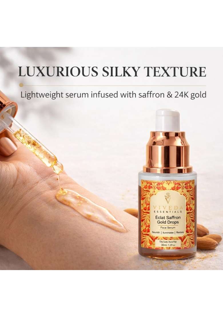 Viveda Essentials Eclat Saffron Gold Drops Face Serum Vitamin C Brightening Serum for Glowing Skin - Indya