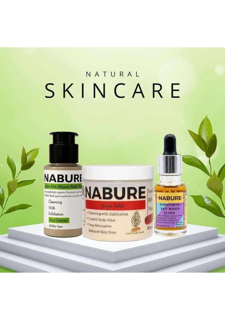Nabure Beige Ayurvedic Skincare Combo Face Cleanser 25 G Body Ubtan 50 G and Kumkumadi Day Elixir 15 ML - Indya