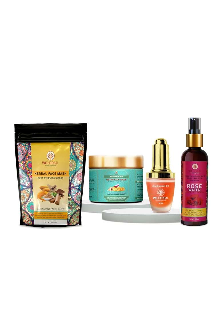 WE Herbal Kumkumadi Oil Combo Ayurvedic Beauty Set with Kumkumadi Oil 20ML Kumkumadi Ubtan Face Wash 100G - Indya