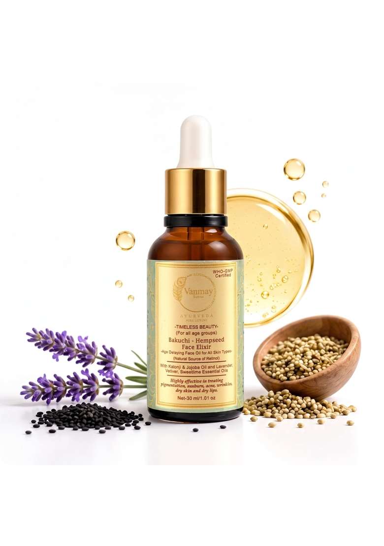 Vanmay Sutras Bakuchi Hempseed Face Elixir 30 ML Natural Retinol Source Face Oil with Jojoba - Indya