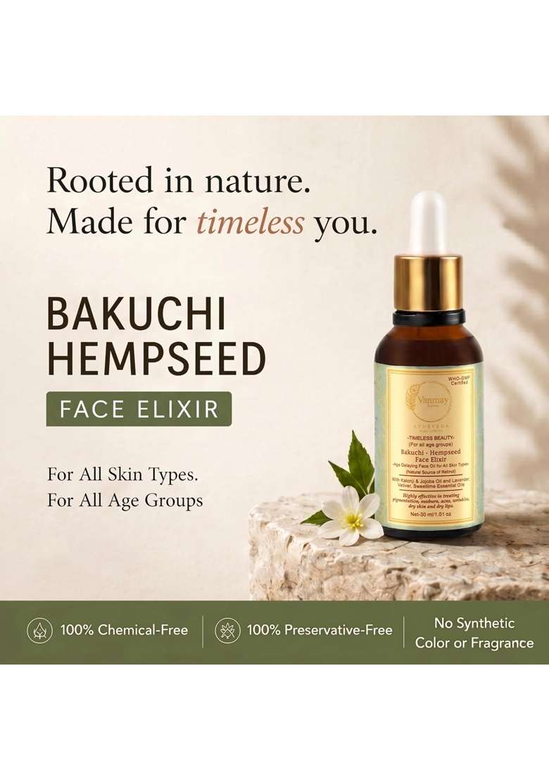 Vanmay Sutras Bakuchi Hempseed Face Elixir 30 ML Natural Retinol Source Face Oil with Jojoba - Indya