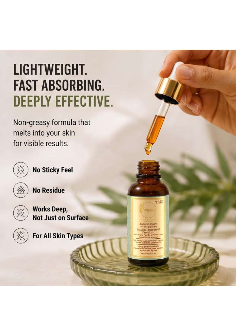 Vanmay Sutras Bakuchi Hempseed Face Elixir 30 ML Natural Retinol Source Face Oil with Jojoba - Indya
