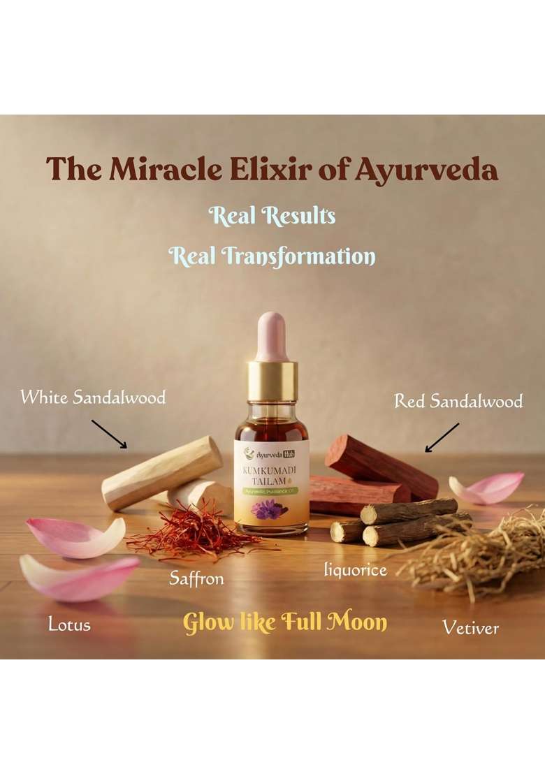 Ayurveda Hub Kumkumadi Tailam 15ML Ayurvedic Face Oil Brightens Skin Fades Dark Spots and Pigmentation - Indya