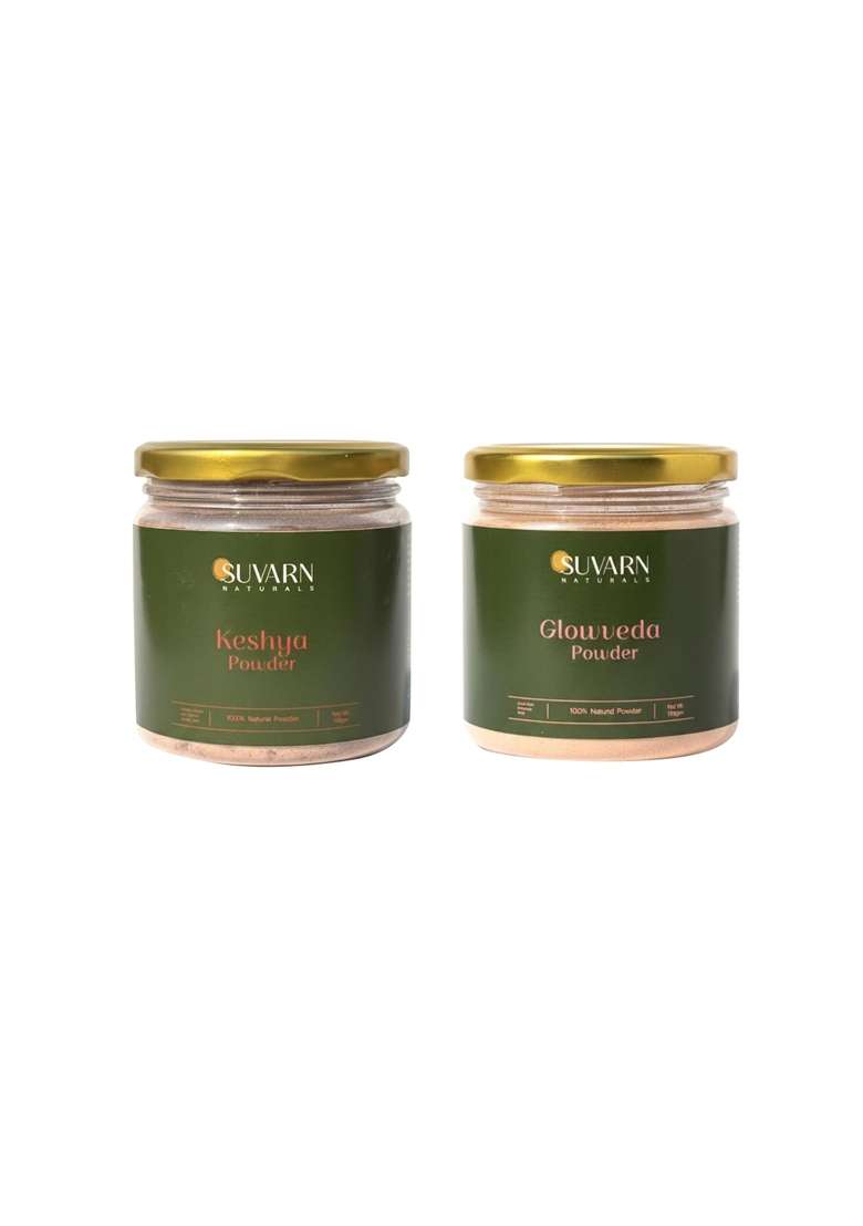 Suvarn Naturals Keshya Hair Care Powder and Glowveda Skin Brightening Powder Combo - Indya