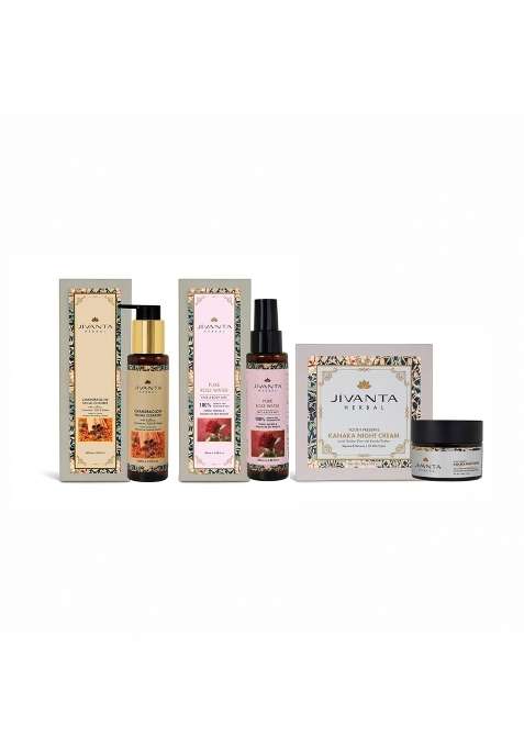 Jivanta Herbal Chandraglow Facial Cleanser 100ML Pure Rose Water 100ML and Night Cream 50G Combo Pack of 3