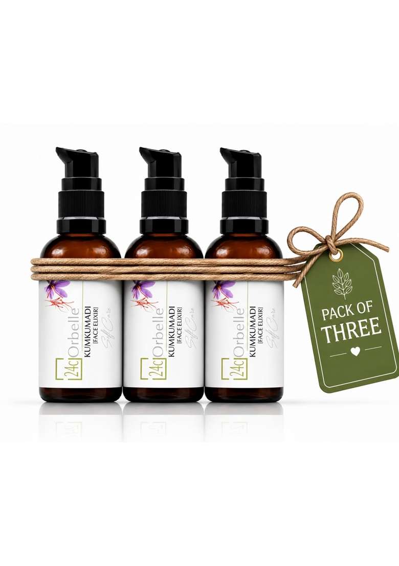 24Corbelle Certified Organic Kumkumadi Face Elixir Oil Ayurvedic Facial Oil with Saffron Set of 3 - Indya