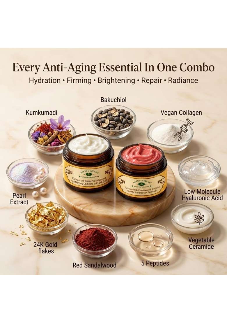 Herbs and Greens Money Saver Anti Aging Combo Herbs and Greens Kumkumadi Red Sandalwood Gold Face Cream - Indya