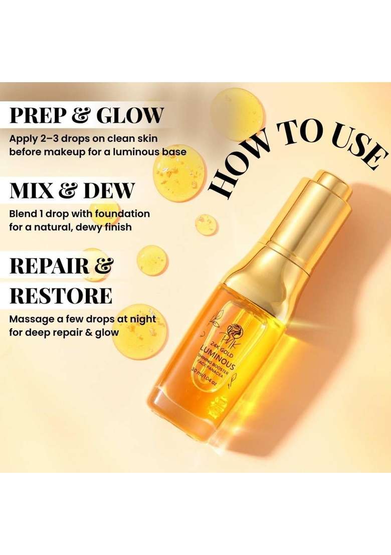 Pnk Beauty Face Panacea 24K Gold Luminous Face Oil 30 ML with Saffron Sandalwood Vitamin a and E - Indya
