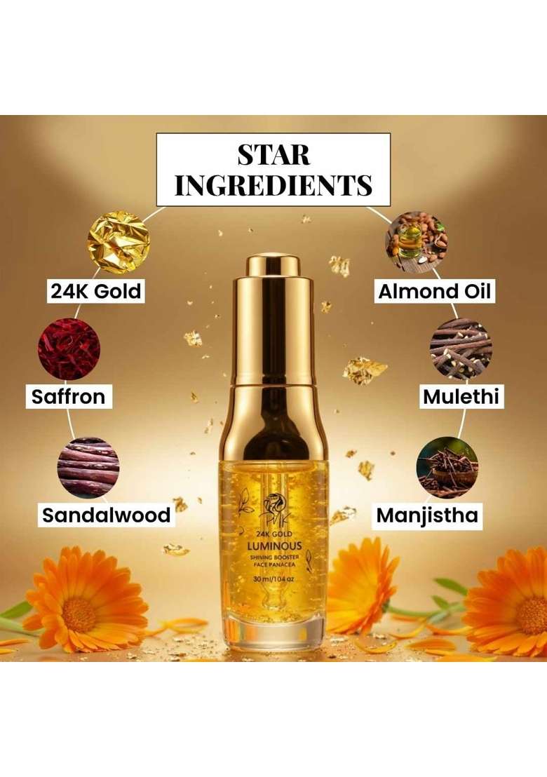 Pnk Beauty Face Panacea 24K Gold Luminous Face Oil 30 ML with Saffron Sandalwood Vitamin a and E - Indya