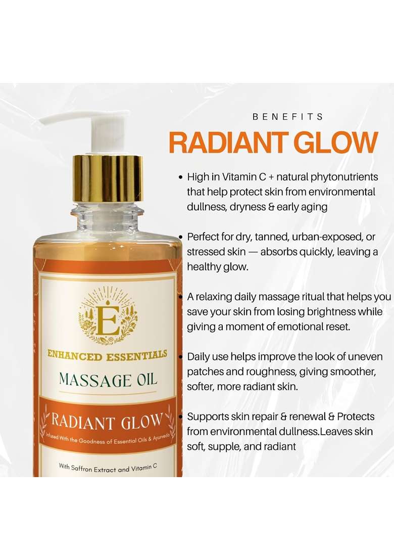 Enhanced Essentials Radiant Glow Brightening Massage Oil with Amla Saffron and Vitamin C - Indya