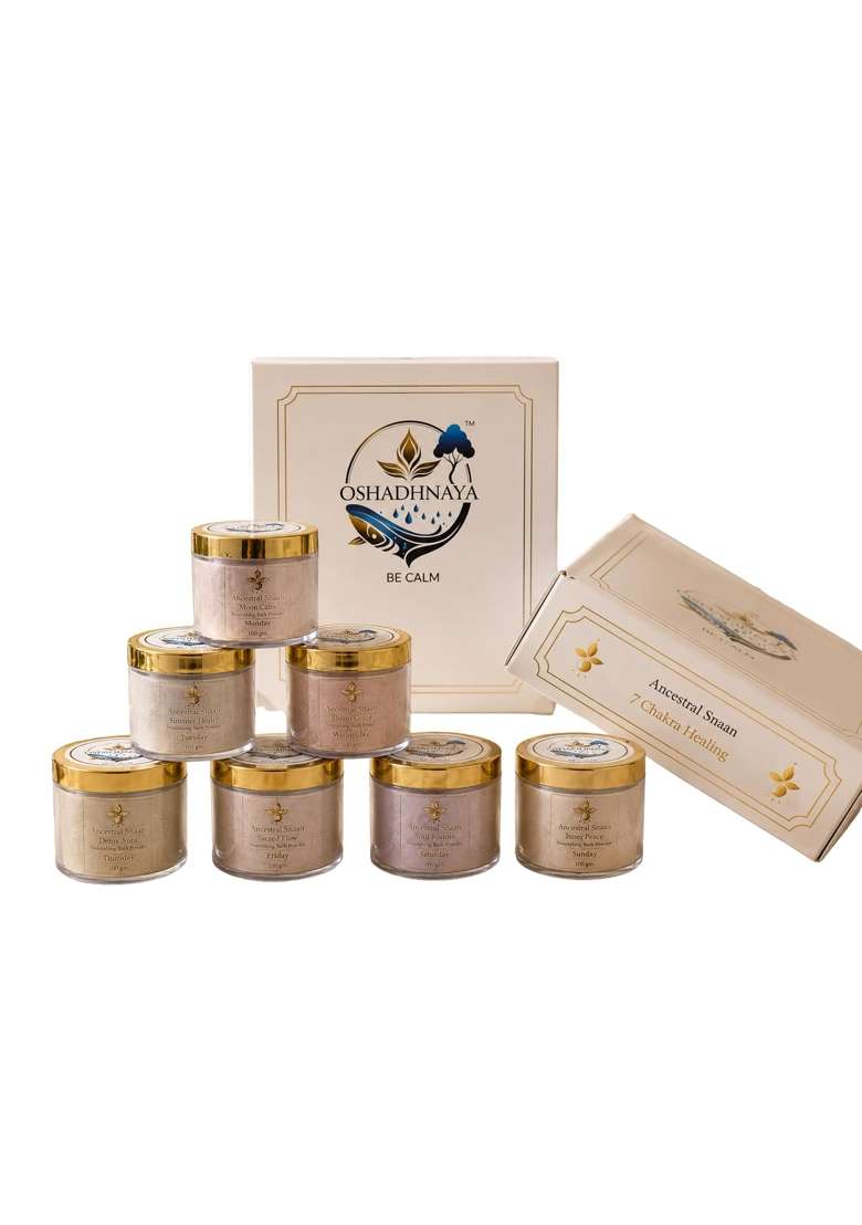 Oshadhnaya BE CALM 07 Chakra Ancestral Snaan Ayurvedic Herbal Bath Powder Gift Set - Indya