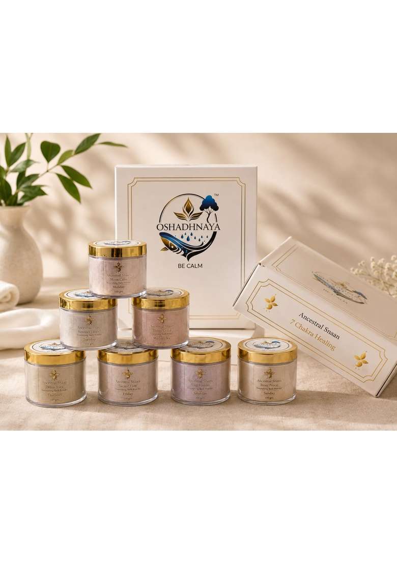 Oshadhnaya BE CALM 07 Chakra Ancestral Snaan Ayurvedic Herbal Bath Powder Gift Set - Indya