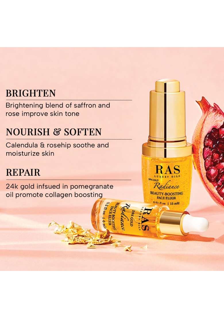RAS Luxury Oils 24K Gold Radiance Elixir Face Serum for Glowing Skin Brightening Reduce Wrinkles Acne - Indya