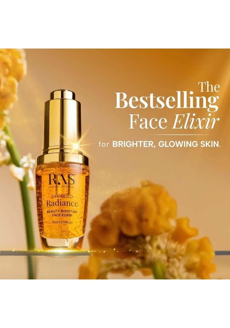 RAS Luxury Oils 24K Gold Radiance Elixir Face Serum for Glowing Skin Brightening Reduce Wrinkles Acne - Indya