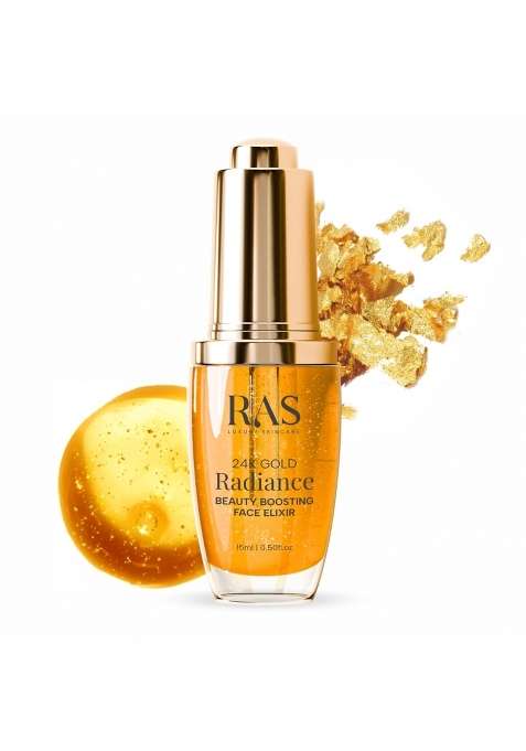RAS Luxury Oils 24K Gold Radiance Elixir Face Serum for Glowing Skin Brightening Reduce Wrinkles Acne