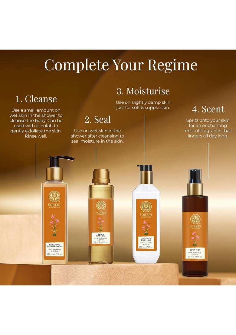 Forest Essentials After Shower on Wet Skin After Bath Oil Lime Saffron Oudh - Indya
