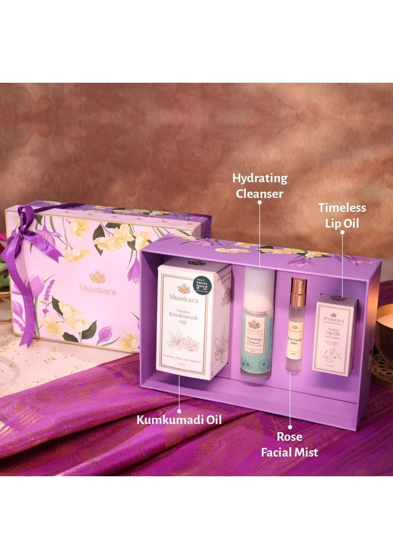 Shankara Glow with Saffron Gift Set Luxurious Ayurvedic Skincare Kit with Kumkumadi Oil Lip Oil - Indya