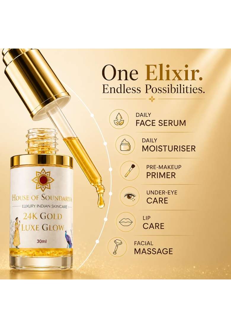 House of Soundarya 24K Gold Kumkumadi Face Serum Luxury Ayurvedic Elixir with 24K Gold Kumkumadi Tailam - Indya