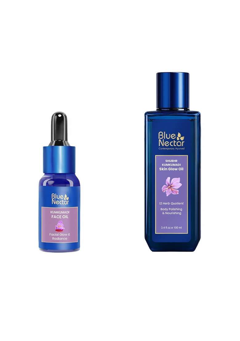 Blue Nectar Kumkumadi Tailam 10ML and Kumkumadi Oil for Glowing Skin 100ML - Indya