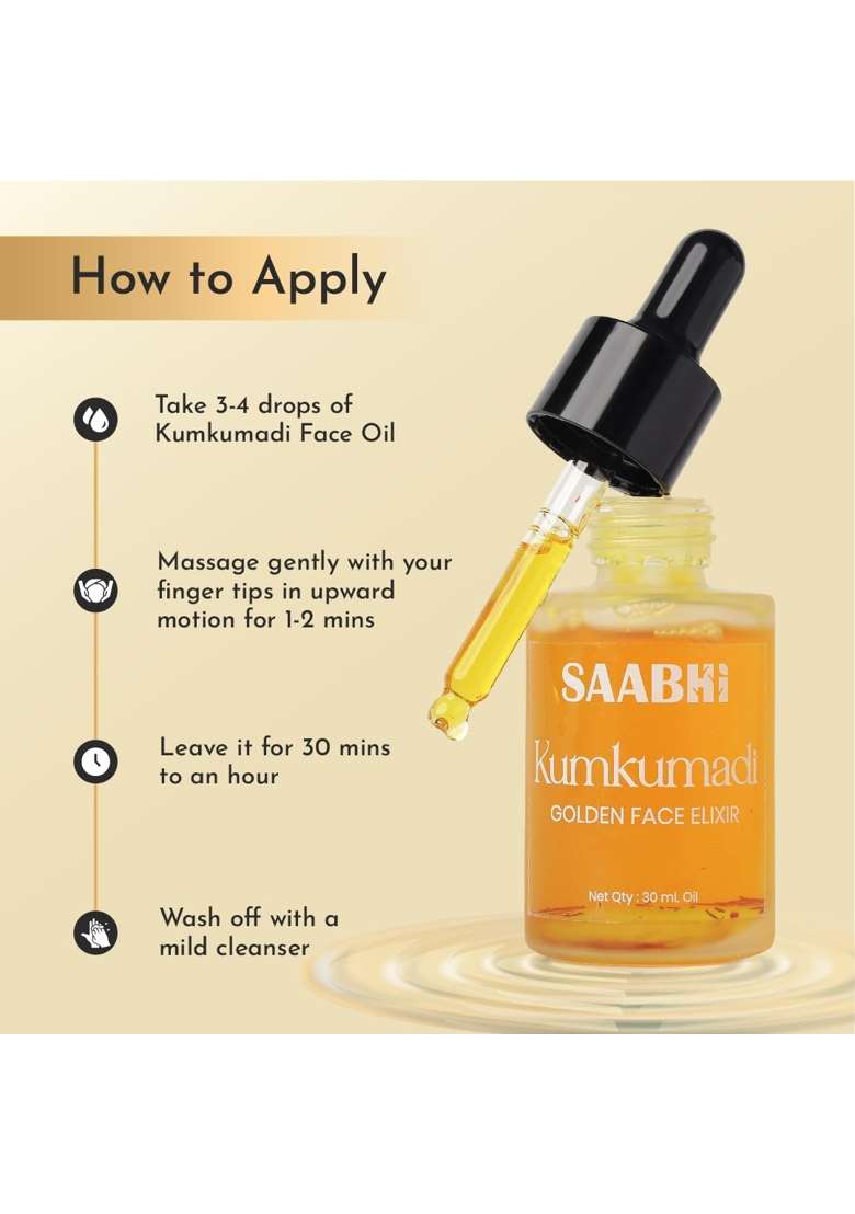 Saabhi Kumkumadi Golden Face Oil 30ML Kumkumadi Tailam for Skin Brightening - Indya