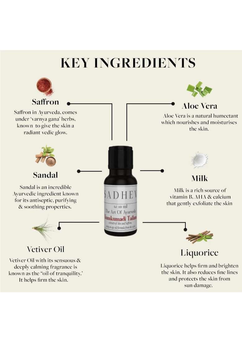 Sadhev Kumkumadi Tailam Face Oil Saffron Sandalwood Vetiver and Liquorice Night Serum - Indya