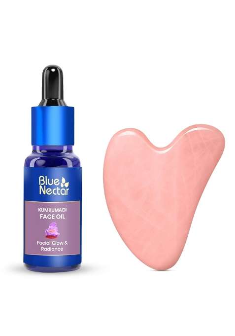 Blue Nectar Rose Quartz Gua Sha for Face with Kumkumadi Oil