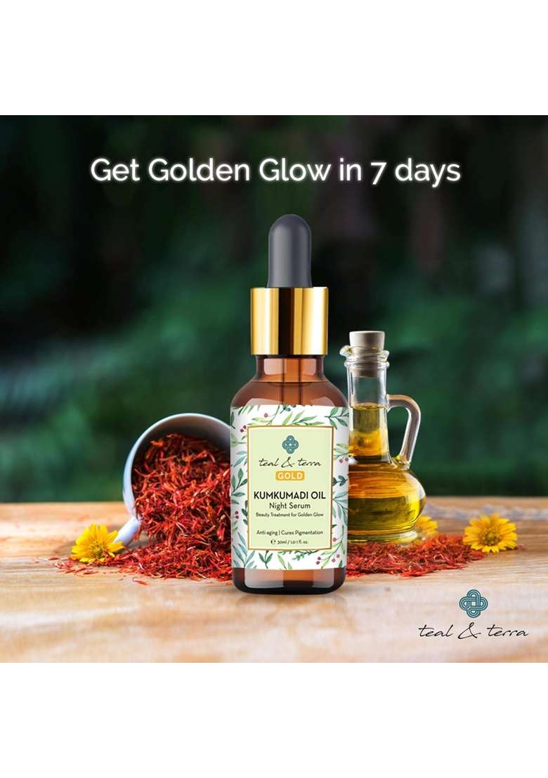 Teal and Terra Kumkumadi Oil Night Serum 30ML Plus Under Eye Revival Cream 30G for Skin Whitening and Glowing - Indya
