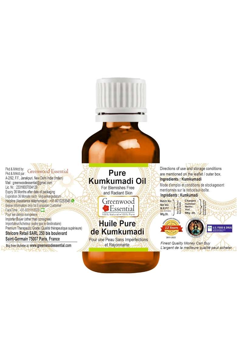 Greenwood Essential Pure Kumkumadi Oil Premium Therapeutic Grade for Hair Skin and Aromatherapy 15ML - Indya
