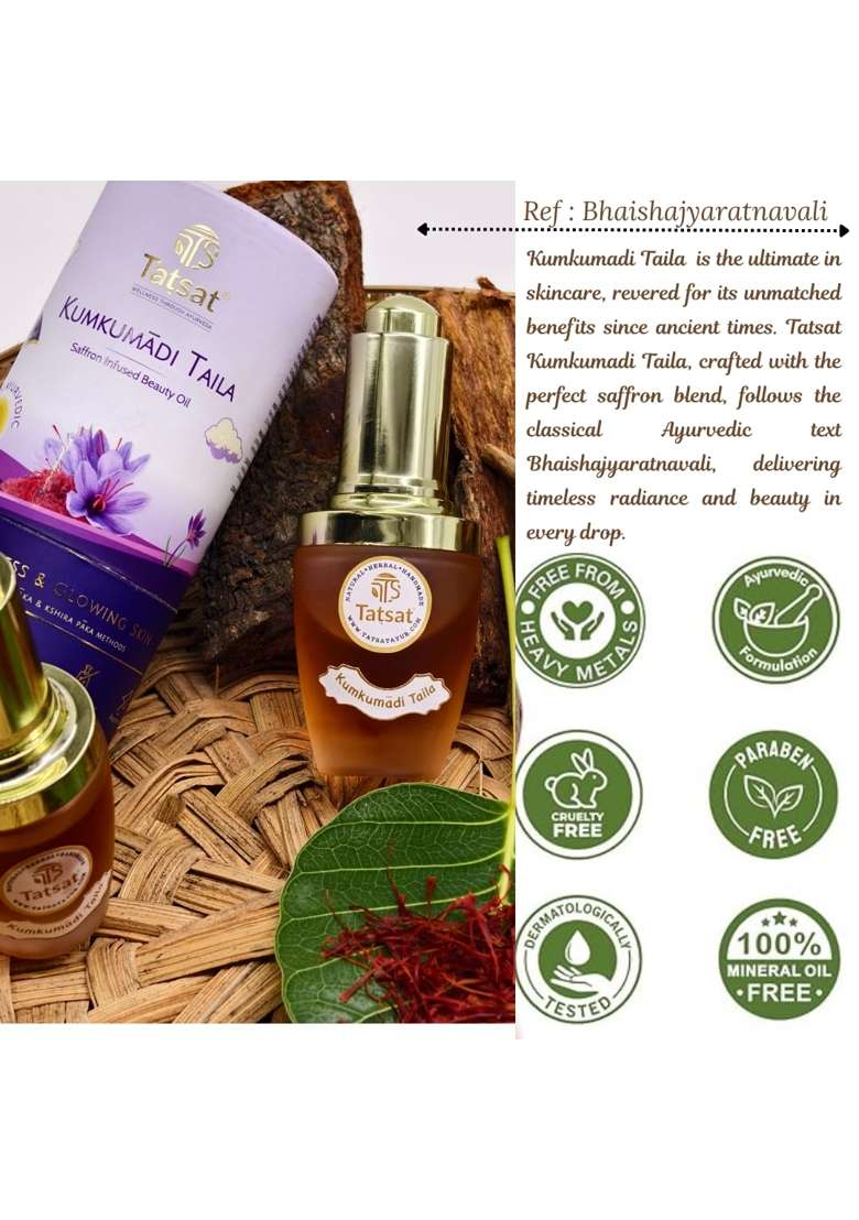 Tatsat Authentic Kumkumadi Oil 20ML Large Taila Paaka and Kshira Paaka Formulation for Glowing Radiant Skin - Indya