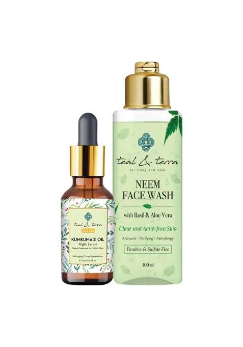 Teal and Terra Kumkumadi Oil Tailam for Skin Whitening 30ML and Neem Face Wash