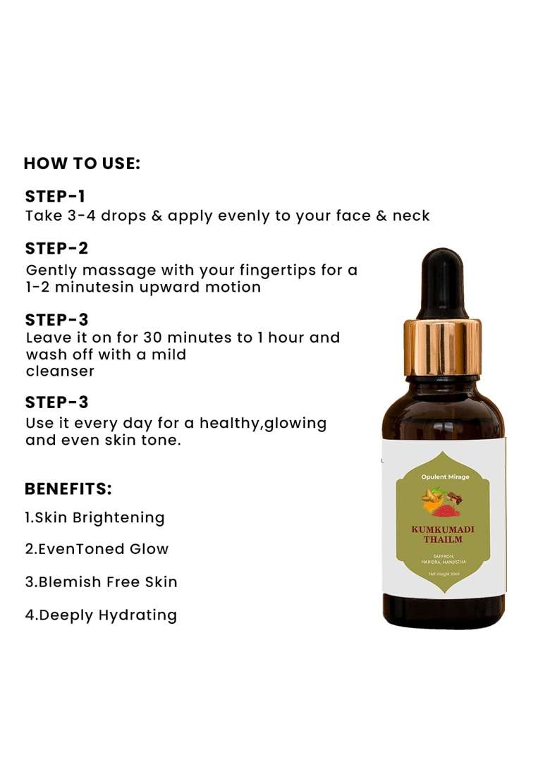 Opulent Mirage Unlock Your Skins Radiance with Kumkumadi Tailam 30ML Ayurvedic Face Oil for Youthful Pack of 3 - Indya