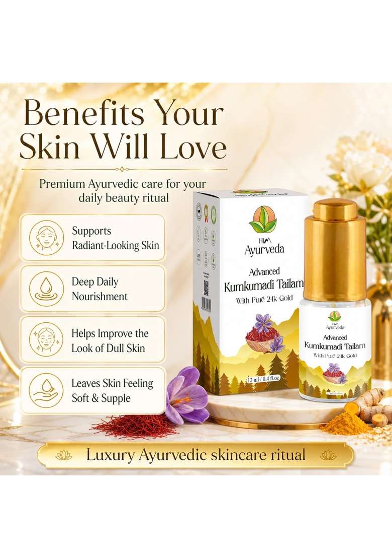 HIM Ayurveda Advanced 24K Gold Ayurvedic Kumkumadi Oil Tailam Natural and Organic Herbs - Indya