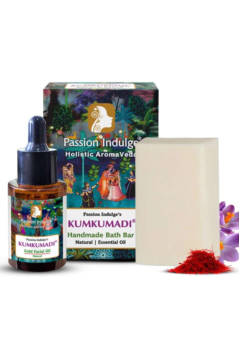 Passion Indulge Kumkumadi Gold Facial Oil 30ML Plus Free Natural Handmade Bath Bar 150G Pack of 2 - Indya