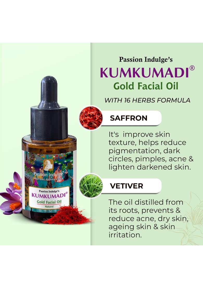 Passion Indulge Kumkumadi Gold Facial Oil 30ML Plus Free Natural Handmade Bath Bar 150G Pack of 2 - Indya