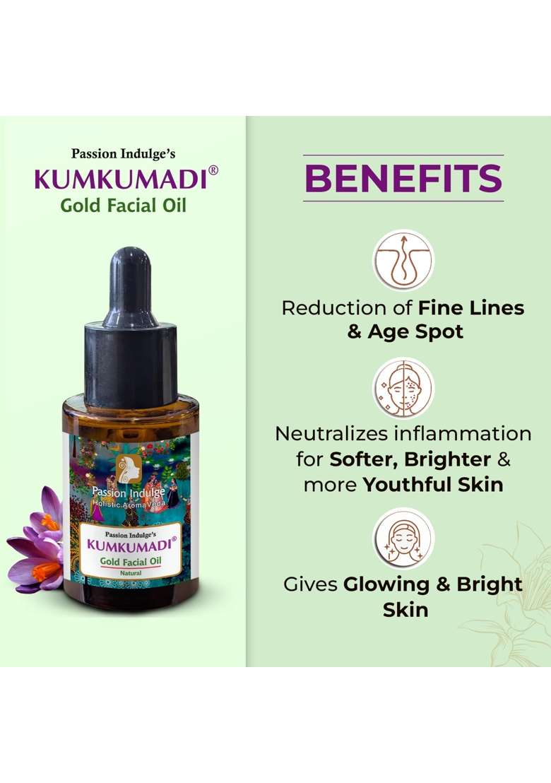 Passion Indulge Kumkumadi Gold Facial Oil 30ML Plus Free Natural Handmade Bath Bar 150G Pack of 2 - Indya
