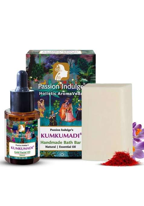 Passion Indulge Kumkumadi Gold Facial Oil 30ML Plus Free Natural Handmade Bath Bar 150G Pack of 2