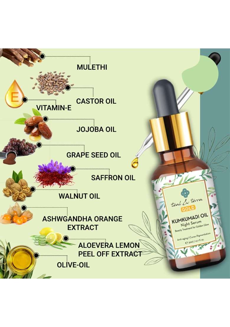 Teal and Terra Skincare Combo Kumkumadi Oil Tailam 30ML Plus Hydrating Lip Balm 30G - Indya