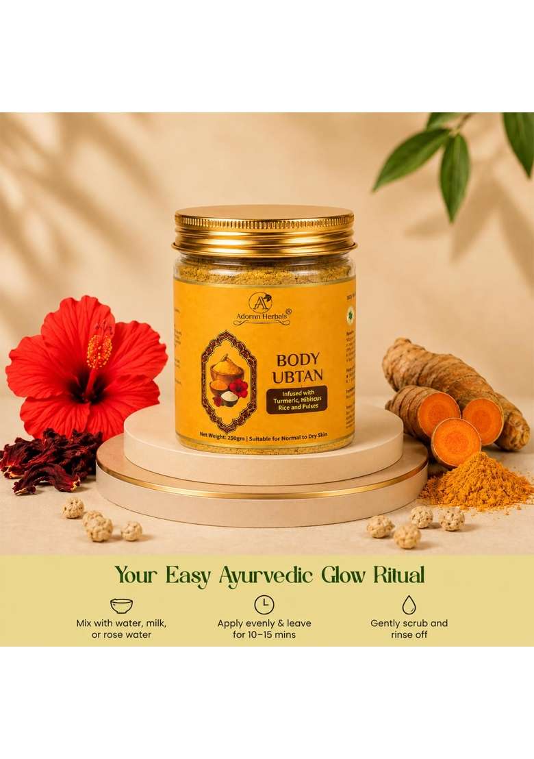 Adornn Herbals Brown Ayurvedic Skincare Combo Mukh Lep 100G Body Ubtan 250G Kumkumadi Oil 30ML - Indya