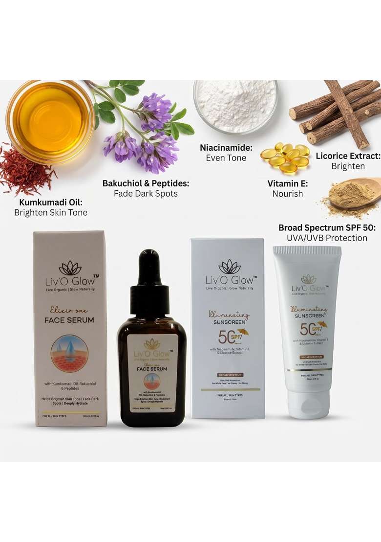 Livo Glow Face Serum and Illuminating Sunscreen SPF 50 Combo - Indya